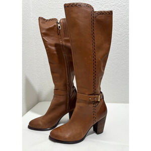 Ugg Claudine Boots Size 5.5 Tall Heeled Chestnut Brown Braided Trim Womens